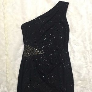 Black sequined one shoulder formal dress